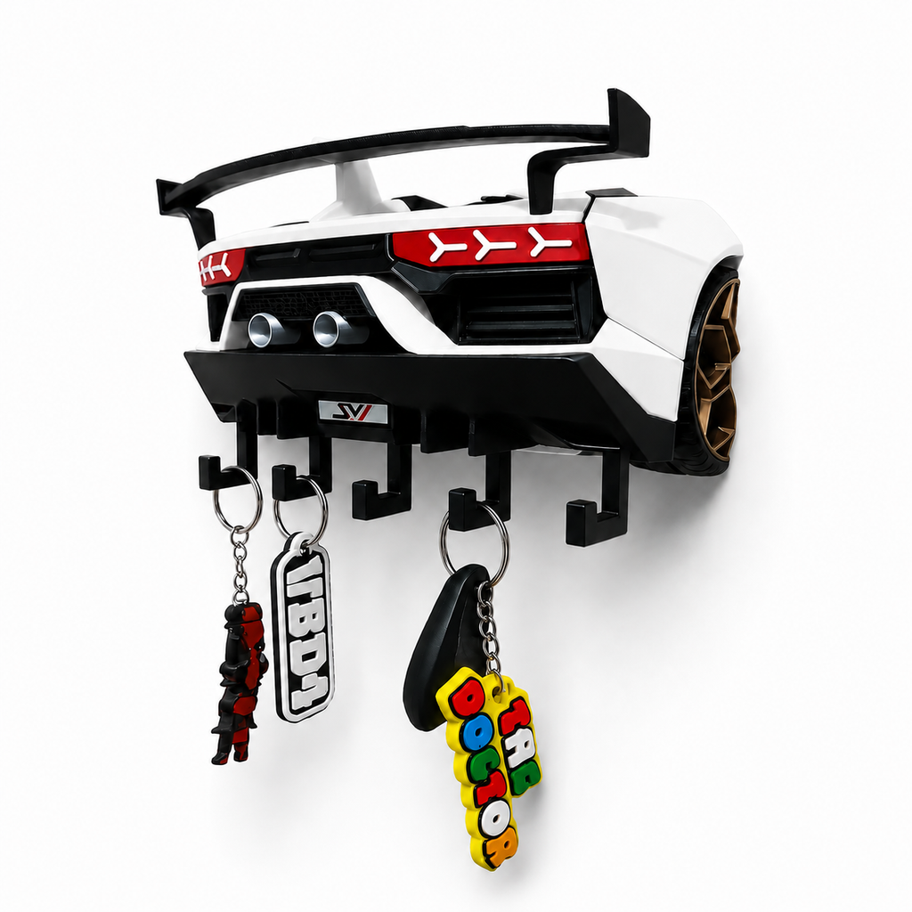 Rear Wall Key Holder - Sports Car Key Rack with 5 Hooks + Free F1 Keyc ...